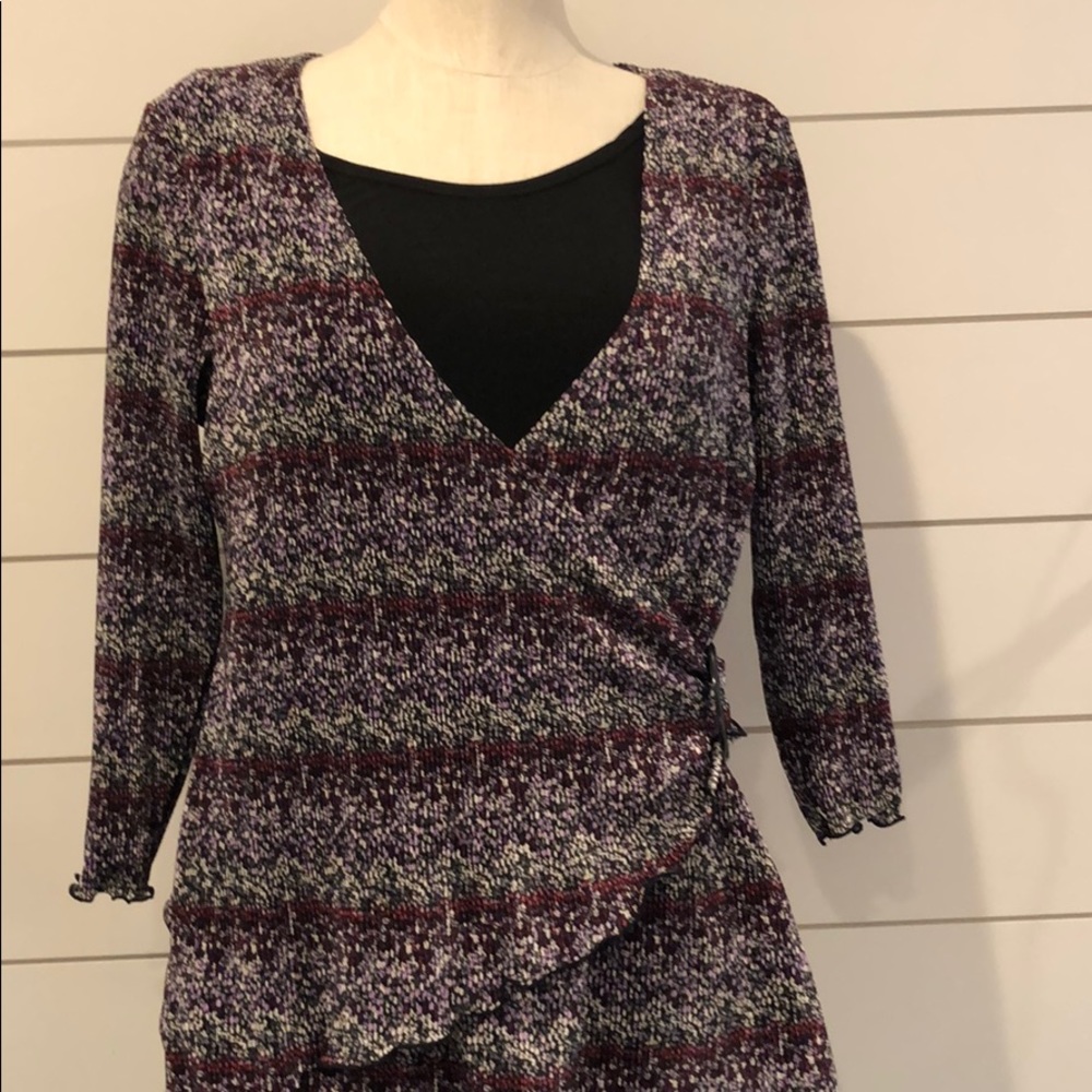 Notations buckle waisted blouse with 3/4 sleeve